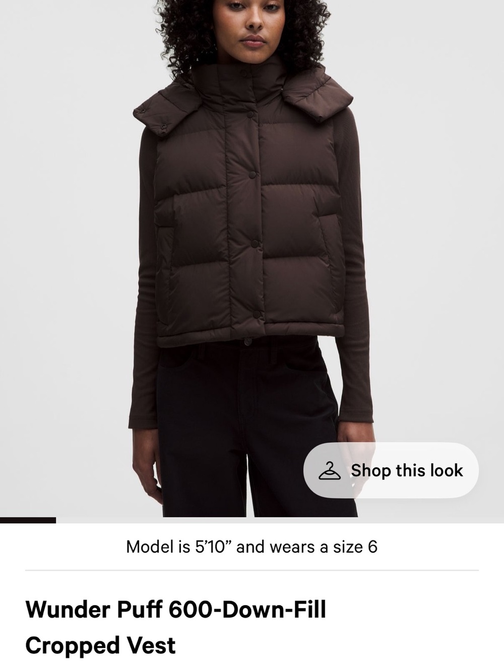 Puff 600-Down-Fill Cropped Vest — Brown